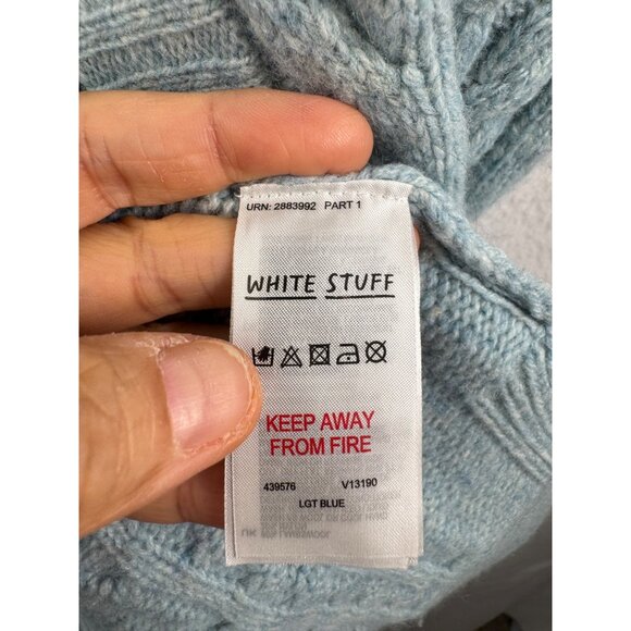 White Stuff chunky cable knit lambswool blend relaxed button cardigan blue 90s X - Picture 6 of 8